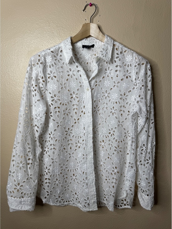 J. Crew Tops - J.Crew Womens Size 12 White Eyelet Embroidered Button Up Shirt Blouse